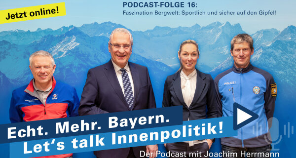 Jetzt online: Podcast-Folge 16: Faszination Bergwelt: Sportlich und sicher auf den Gipfel! Im Bild: Thomas Lobensteiner, Joachim Herrmann, Eva Sperger und Helmut Weidel